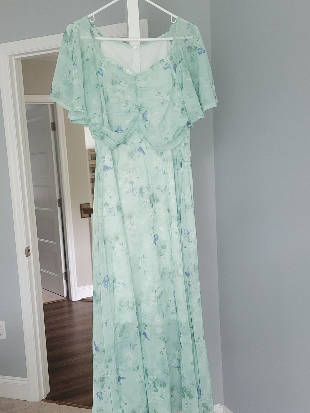 SHEIN Mint Green Floral Flutter-Sleeve Maxi Dress